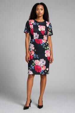 NWT Alexia Admor Womens M Black Floral Sheath Midi Dress Wedding Guest
